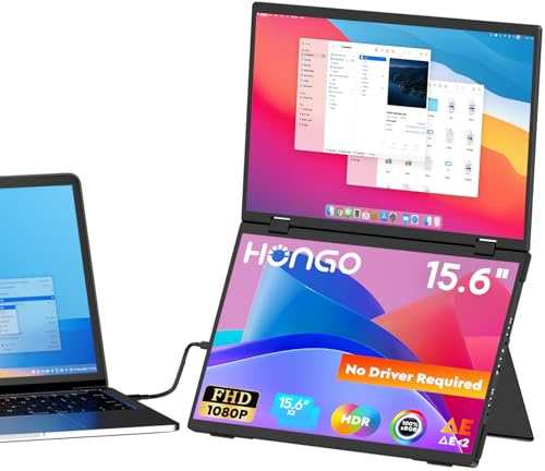 HONGO 15.6 Monitor Portátil Doble Pantalla Portatil, Extensor Portable Monitor USB-C 1080P HDR 360° Rotación Triple Monitor, Pantalla Movil para Ordenador Portátil PC Teléfono Videojuegos