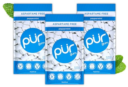 PUR Gum | Zuckerfreier Kaugummi | Mit Xylit | Vegan, Aspartamfrei & Glutenfrei | Natürlicher Kaugummi Mit Peppermint-Geschmack, 55 Stück (3er Pack)
