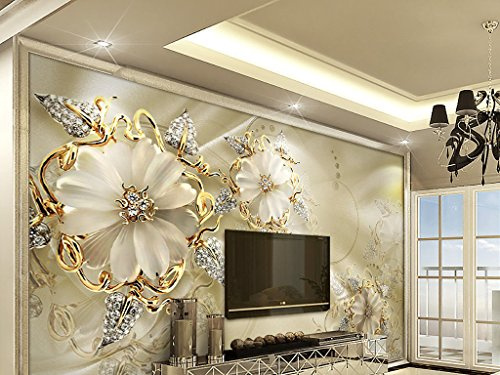 FOTOTAPETEN TAPETE WANDTAPETEN 3D MODERN GOLD SCHMUCK BLUMEN KN-1006 (S 200x140 cm 4-Bahnen)