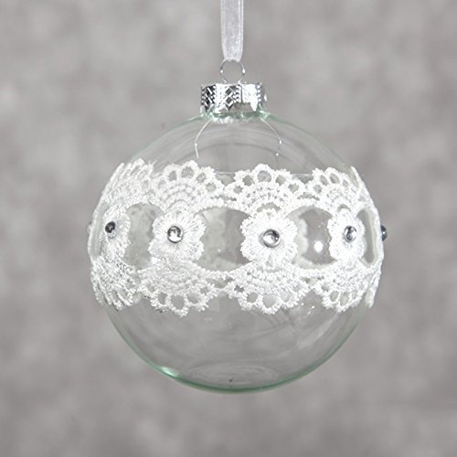DecoKing Weihnachtskugel 10 cm Weiß Transparent Kugel mit Spitze Glaskugel Weihnachten Deko Weihnachtsdeko