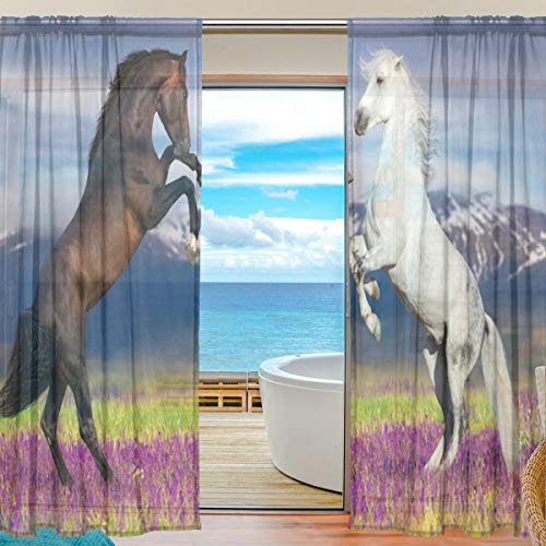 Mnsruu Voile-Vorhänge, Pferde-Porträt, 200 cm lang, für Wohnzimmer, Schlafzimmer, 2 Vorhänge