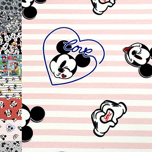 MAGAM-Stoffe Mickey Mouse Jersey Kinder Stoff Oeko-Tex Meterware 50cm (Love Streifen rosa)