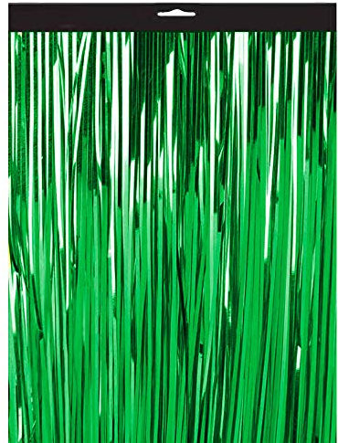 Lametta Vorhang - 200x100cm Fransen aus Folie Deko für Party zu Musik Torte Banner Hochzeit Party Girlande Gardine Wimpel Hoch Dekoration Tür Hintergrund Türvorhang Fotowand Geburtstag- Grün dunkel