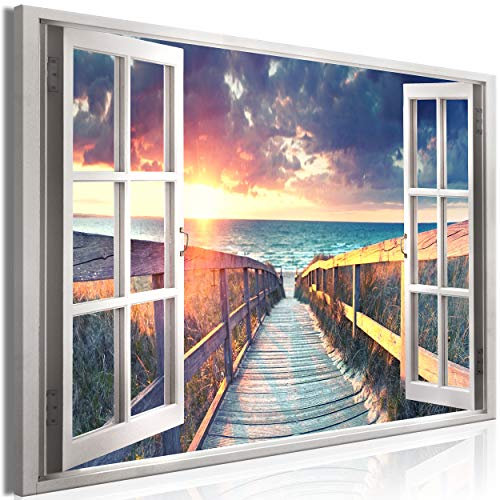 decomonkey Bilder Strand Meer 120x80 cm 1 Teilig Leinwandbilder Bild auf Leinwand Vlies Wandbild Kunstdruck Wanddeko Wand Wohnzimmer Wanddekoration Deko Fensterblick Landschaft