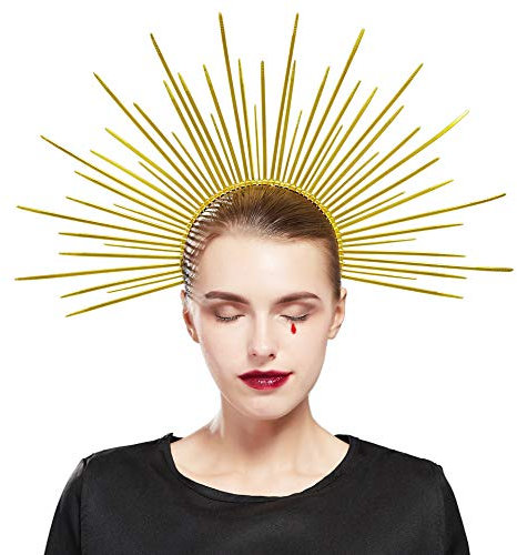 Fantherin Damen Mary Halo Krone Stirnband Reißverschluss Krawatte Spiked Halo Krone Göttin Kopfschmuck Kopfschmuck für Cosplay Halloween Kostüm Party (Gold)