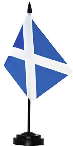ANLEY Scotland Deluxe Desk Flag Set - 6 x 4 Inch Miniature Scottish Desktop Flag with 12 Solid Pole - Vivid Color and Fade Resistant - Black Base and Spear Top