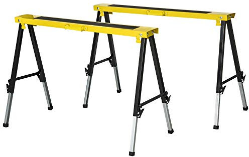 DURHAND Set 2 Cavalletti da Lavoro Pieghevoli e Portatili con Piano di Lavoro Antiscivolo Giallo e Nero, per Fai da Te