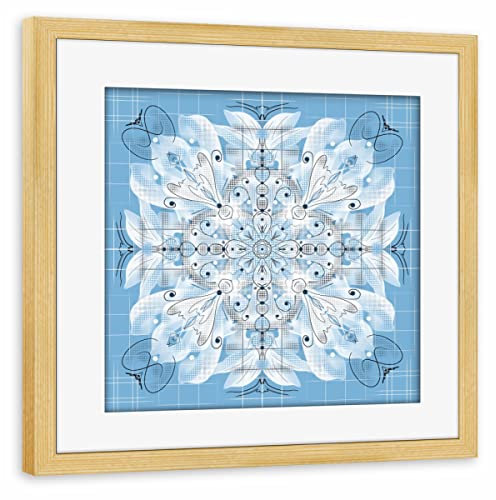 artboxONE Poster mit Rahmen Kiefer 30x30 cm Mandala Blumen-Traum in Blau von SuzAna «A-Herz» - gerahmtes Poster