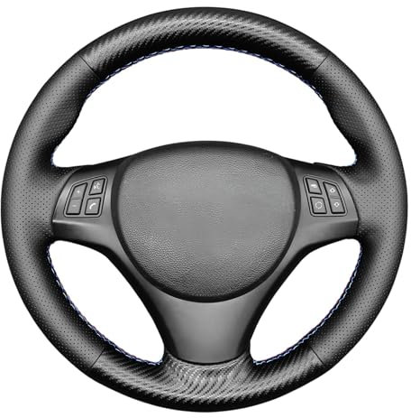 MEWANT Lenkradbezug handgenäht für 1er E87/E81/E88/E82/3er E90/E91/E92/X1 E84/M3 E90/E92 aus PU-Leder in Stil 06: Kohlefaser + PU-Leder + 3M-Gewinde