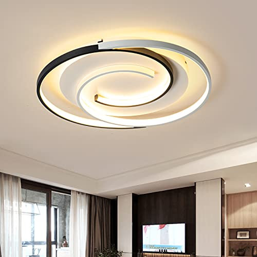 Schindora Moderne LED-Deckenleuchte, 36 W, 50 cm, mit Fernbedienung, Geometrie, rund, schwarz-weiß, dimmbar, für Wohnzimmer, Schlafzimmer, Küche