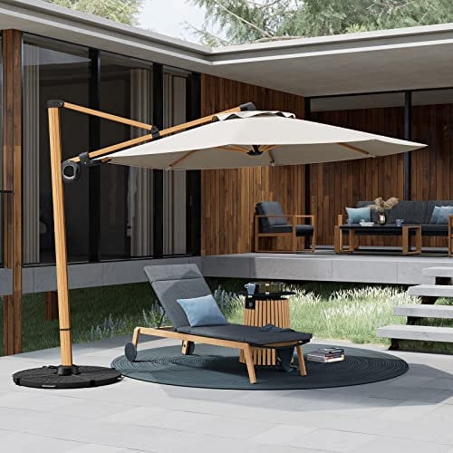 Grand patio Ombrellone da giardino con base inclusa, 3 × 3 m, ombrellone a sbalzo con copertura e 8 stecche, ombrellone da esterno per giardino (champagne, rotondo)