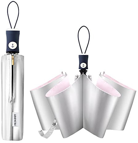 FDJASGY Silver Coating Layer Fabric Blocking UV 99.9% Sun Umbrella Compact Folding Travel Umbrella Automatic Folding Windproof Umbrellas For Men and Women (Pink)
