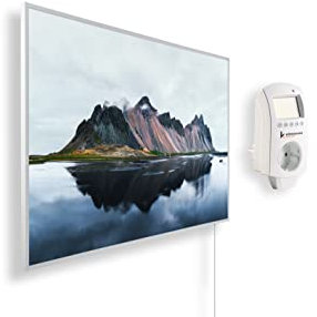 Könighaus Infrarotheizung mit Bild - 300 Watt + Smart Thermostat & Könighaus APP - Energiesparende Infrarot Wandheizung mit Bildmotiv – TÜV SÜD - Weißer Rahmen (03. Berg und See)