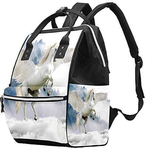 Wickelrucksack Weißes Einhorn Wickeltasche Wasserdicht Babytasche Multifunktional Rucksack Reisetasche Für Mama Und Papa 27x20x36.5cm