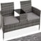 TecTake 800168 Panca da giardino in polyrattan con tavolino, Rivestimenti di colore beige, Tavolo con vera lastra in vetro (grigio/grigio chiaro)