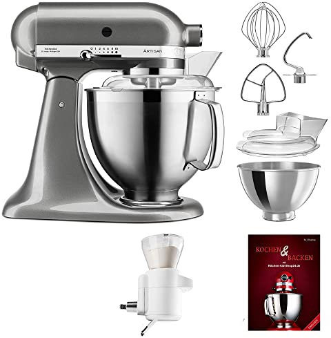KitchenAid Küchenmaschine Artisan - P26 Starter Set 185er (Sieb) - 5KSM185PSEMS inkl. Sieb mit digitaler Waage (5KSMSFTA) und Kochbuch (Kochen & Backen)