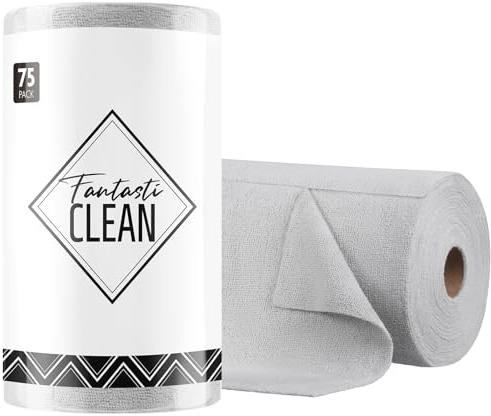 Fantasticlean Microfiber Cleaning Cloth Roll -75 Pack, Tear Away Towels, 12 x 12, Reusable and Washable Rags (Grey)