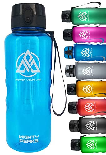 MIGHTY PEAKS Gourde de sport de 2 l avec infuseur sans BPA - Anti-fuite - Infuseur à fruits - 2 litres - Bouteille d'eau pour le fitness - Bouteille d'eau - 2 l - Bleu