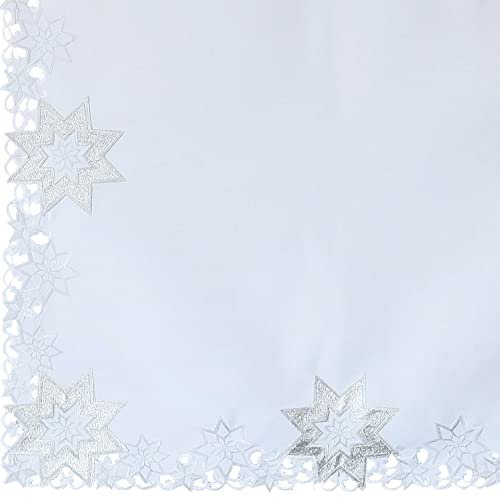 matches21 Tischdecke Mitteldecke Sterne Weihnachten Tischwäsche Stick weiß Silber Polyester 1 STK 85x85 cm