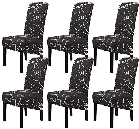 Jaotto Stuhlhussen 6er Set Stretch, XL Stuhlhussen Abwaschbar Waschbarer Elastische, Stretch Stuhlschoner Große Stuhlbezüge für Stuhl Esszimmer Büro Esszimmer Hotel Bankett(Pflaumenblüte,Set of 6)