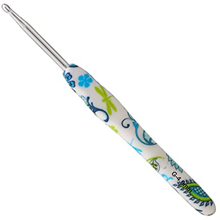 Coopay Häkelnadel 4,0 mm, 1 Stück Ergonomisch Häkelnadeln mit Solide Metall Häkeln und Gummigriff, Häkelnadeln Griff mit Schön Blume für Anfänger, Bequem TPR Griff Hakennadel für Arthritische Hände