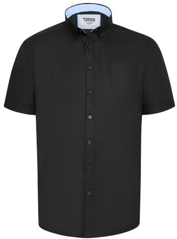 D555 Men's Plus Size James Basic Oxford Short Sleeve Shirt in Black, 8XL Plus Tall