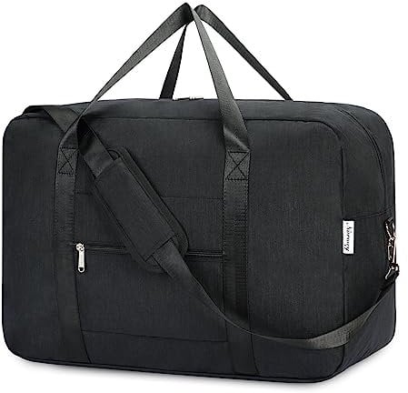 Narwey Handgepäck Tasche für Flugzeug Faltbare Reisetasche Damen Weekender Bag Sporttasche Damen Herren Handgepäck Koffer Groß 40L(Schwarz)