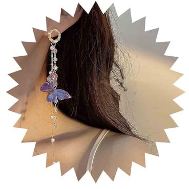 Yienate Boho Lange Quasten Schmetterling Ohrringe Lila Schmetterling Baumeln Ohrringe Lange Quaste Perle Tropfen Ohrringe Erklärung Quaste Kristall Perle Tropfen Ohrringe Gold Hoop Ohrstecker