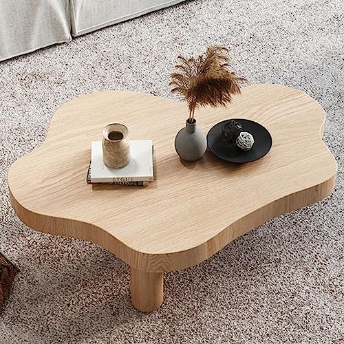 Table Basse en Bois Massif IrréGulier avec 3 Pieds, Table D'Appoint Moderne Ronde Et éPaissie pour Le Salon Et La Chambre à Coucher,Natural,24×14×16“