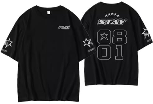 DHSPKN Stray Kids 5 Star Album Merch T-Shirt Felix Jisung Hyunjin Minho Bangchan Changbin Konzerte Tee Unisex Tops, Black-01, L