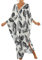 Bsubseach Long Half Sleeve Kaftan for Women Plus Size V Neck Swimsuit Coverups Summer Beach Dress Black Leaves Print
