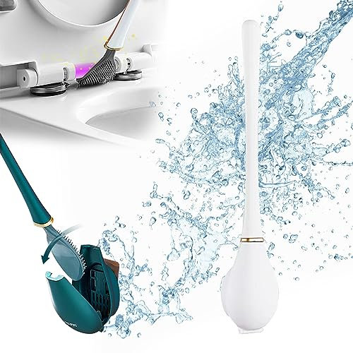 Brosse de toilette flexible en silicone, brosse de toilette en silicone, nettoyage rapide, brosse de toilette en silicone avec séchage rapide, brosse WC en silicone avec tête plate et flexible (blanc)