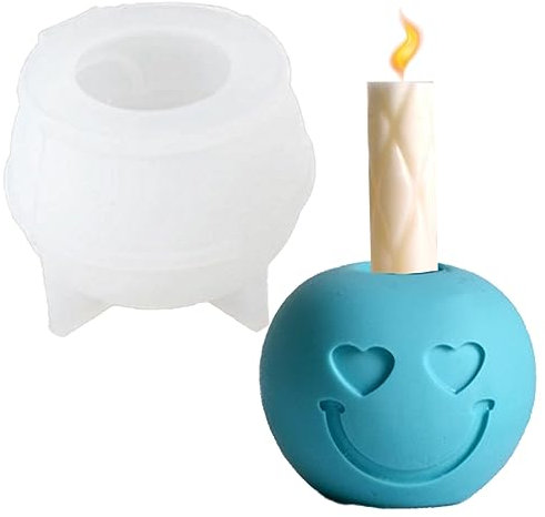 JAHEMU Smiley Silikonform Weihnachten Kerzenhalter 3D Apfel Kerzengießform für DIY Herstellung von Kerzen,Aromasteinen,Seife,Weihnachtsschmuck Dekoration