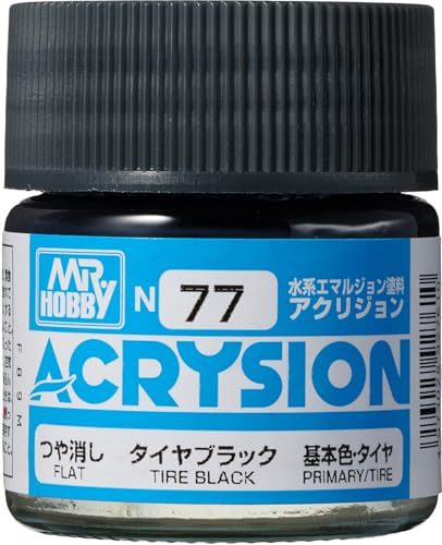 Mr. Hobby N77 Acrysion Color Tire Black, wasserbasierte Acrylfarbe, Modellbau Farbe, 10 ml