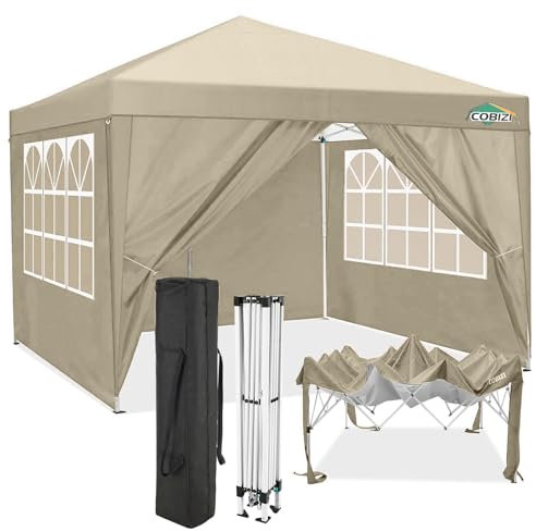COBIZI Pavillon 3x3 Wasserdicht Stabil Winterfest Partyzelt 3x3 mit 4 Seitenteilen Pop Up Faltpavillon UV Schutz 50+ Gartenpavillon Pavillon Faltbar 3x3m mit 8X Heringe und 4X Windseil, Khaki