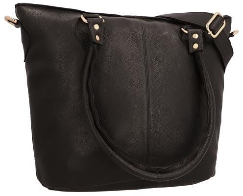 Gusti Shopper Leder - Therese Handtasche Damen Umhängetasche Vintage mit Reißverschluss Shopper Lederhandtasche Schwarz Leder