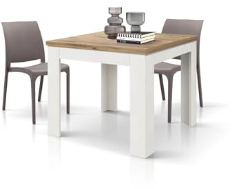 PAZZO DESIGN Table Extensible Marta, Plateau chêne Rustique, Pieds Blanc, Table Cuisine, Made in Italy, 90 x 90 x H79 cm - id_1992