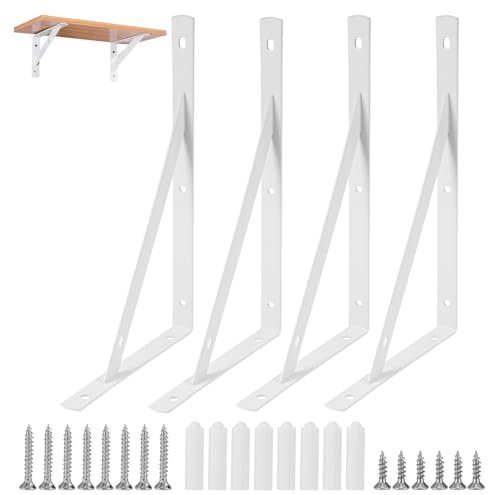 4 Stück Winkel Regalhalterung, 25x15cm Wand Regalträger mit Schrauben, 90 Grad Wandwinkel Regalhalterung, Metall Regalwinkel Weiß, Schwerlast Regalträger für die Wandmontage für Wohnzimmer, Küche