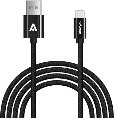 Alkaya. kompatibel mit Android-Geräten Ladekabel USB-A und USB-C Datenkabel geflochten, 1m/15W Schwarz