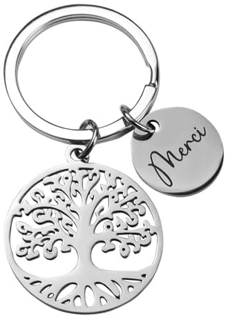 Porte Clef Merci avec Enveloppe Cadeau Remerciement pour Collègue Ami Famille Porte-clés Motif Arbre Gravé Cadeau Enseignant Amitié Accessoire Souvenir Fête Noël Anniversaire Retraite