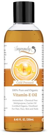 Supremely Organic Vitamin E Oil - 100% Pure & Natural for Radiant Skin, Luscious Hair and Strong Nails - Antioxidant Moisturizer - Repair, Protect and Hydrate Serum