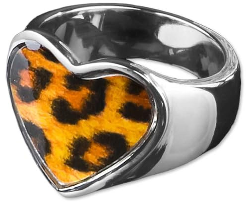 viva-adorno Edelstahl Damen Ring Herz Buntes Motiv Animal Print Muster Fingerring Rockabilly RS45