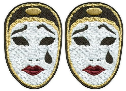 Pierrot Maske zum Aufnähen, bestickt, 2 Stück
