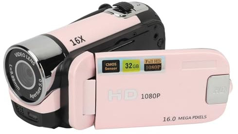 Kids Video Camera, 1080P 16MP Kids Camera Camcorder, 16X Digital Zoom Children Video Recorder Vlogging Camera, for Toddler, Girls, Boys (Pink)