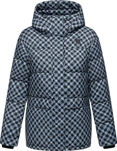 Ragwear Damen Winter-Steppjacke Wikesh Print Hahnentritt wasserdicht | Länge: po-bedeckend, Kapuze, atmungsaktiv, gerader Schnitt; für kalte City- und Outdoor-Tage.