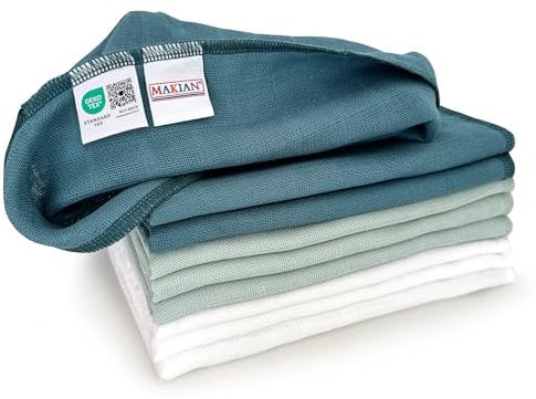 MAKIAN Mullwindeln 9er Pack, 40x40 cm, Oeko-TEX® Standard 100 geprüft, 9 Spucktücher in Premium Qualität - 4-lagige Stoffwindeln/Mulltücher - Patina/Mint/Weiß