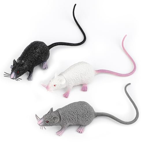 NQEUEPN 3pcs Jouet de Rat en Plastique, Fausse Souris Rat Réaliste Deco Halloween Rat Farce de Souris Réaliste Rat Farce Accessoire de Rat d’Halloween