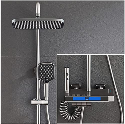 Juegos de grifos de ducha, sistema de ducha termostático con pantalla de temperatura, juego combinado de accesorios de grifo de ducha, cabezal de ducha tipo lluvia con mano, grifo de cascada y rocia