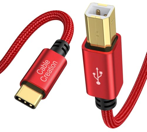 CableCreation USB B zu USB C Druckerkabel 6.6FT, USB C zu B Kabel, Typ C 2.0 B Druckerkabel für MacBook, MIDI Kabel für Yamaha Casio Digital Piano, MIDI Keyboard, DJ Controller, DAC, 2M/60'', rot