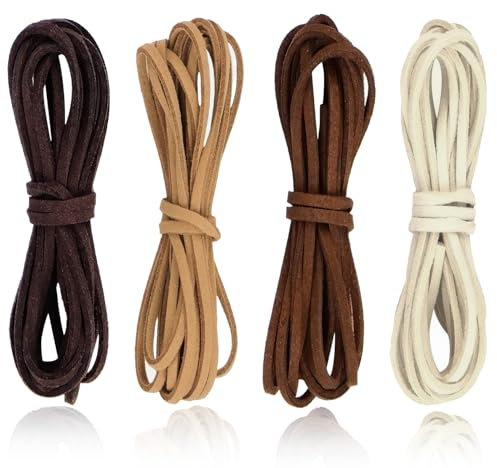 4 rotoli di cordino in pelle, 2 m/2,19 iarde di cordino in pelle per collana in similpelle, corda per braccialetti, collane, gioielli, fai da te